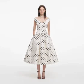 Cream Polka Dot Cotton Midi Dress