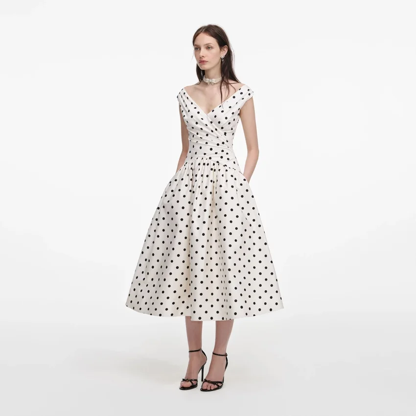 Cream Polka Dot Cotton Midi Dress Cream Polka Dot Cotton Midi Dress