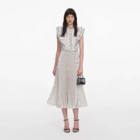 Cream Ramie Polka Dot Midi Dress