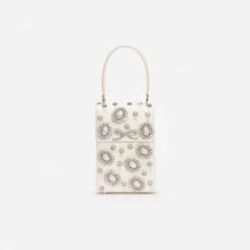 Cream Satin Crystal Mini Bow Bag