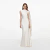 Cream Satin Fringed Maxi Dress Cream Satin Fringed Maxi Dress
