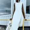 Cream Satin Fringed Maxi Dress Cream Satin Fringed Maxi Dress