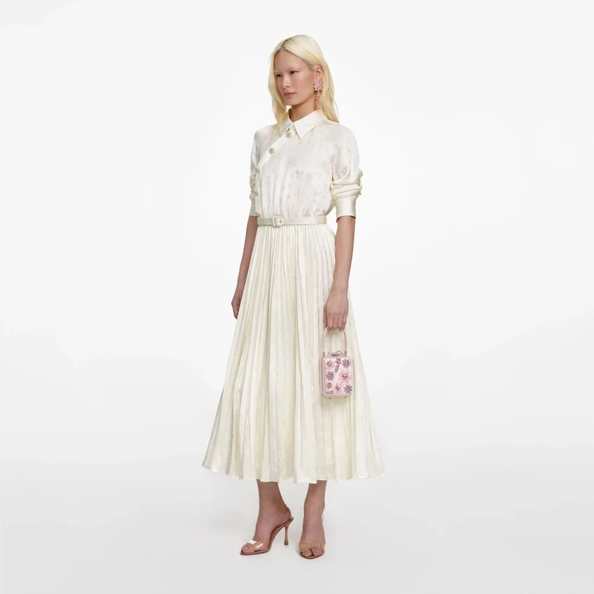 Cream Satin Jacquard Midi Dress Cream Satin Jacquard Midi Dress