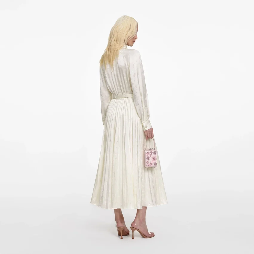 Cream Satin Jacquard Midi Dress Cream Satin Jacquard Midi Dress
