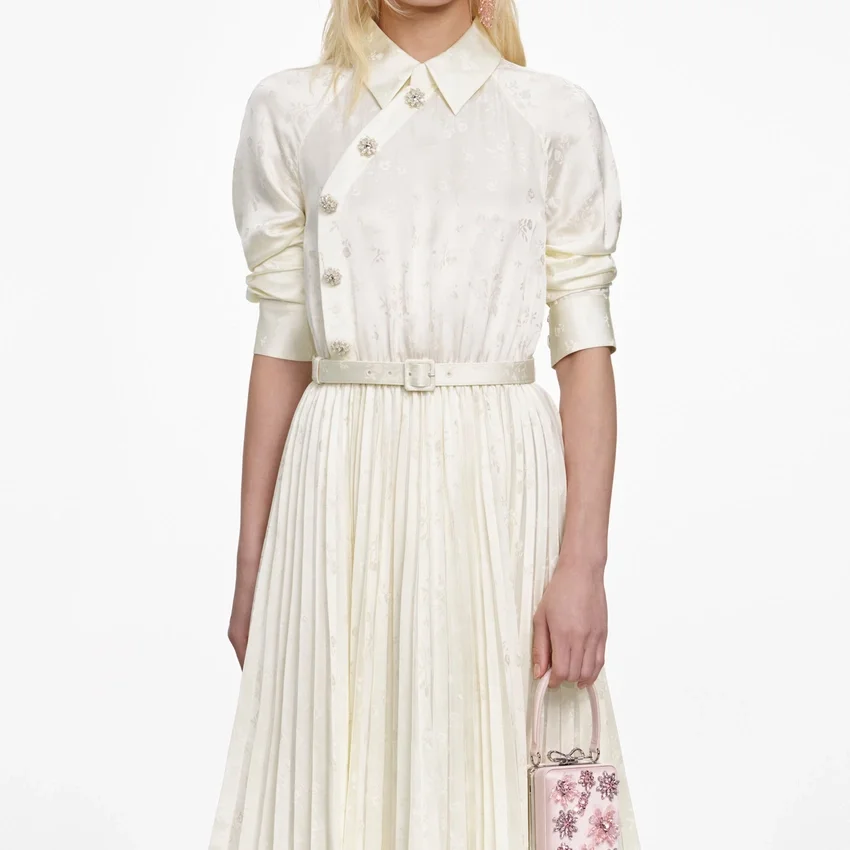 Cream Satin Jacquard Midi Dress Cream Satin Jacquard Midi Dress
