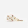 Cream Satin Pink Floral Beaded Oval Clutch
