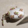 Cream Satin Pink Floral Beaded Oval Clutch