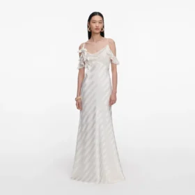 Cream Satin Striped Maxi Dress