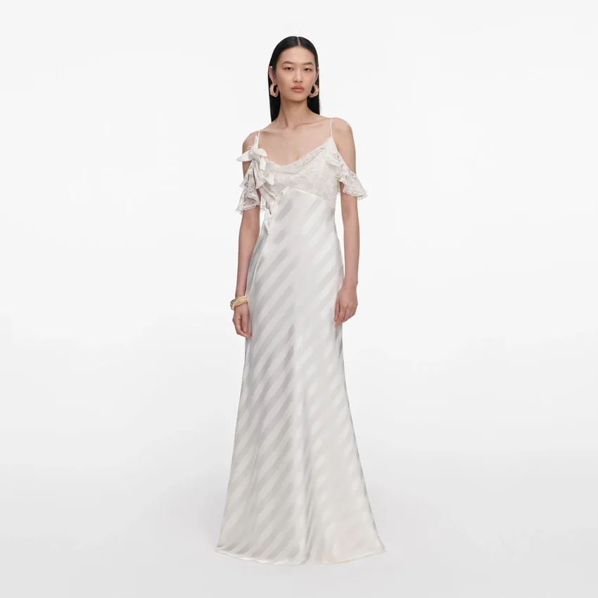 Cream Satin Striped Maxi Dress Cream Satin Striped Maxi Dress