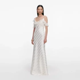 Cream Satin Striped Maxi Dress