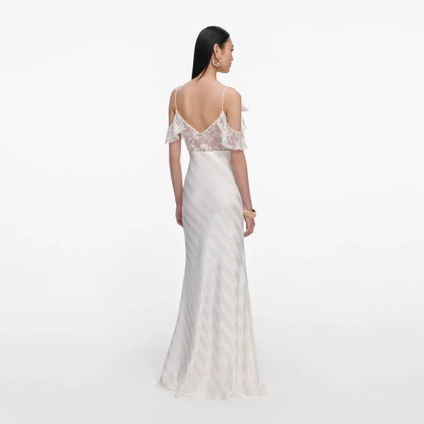 Cream Satin Striped Maxi Dress Cream Satin Striped Maxi Dress