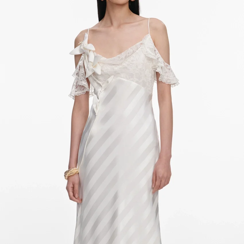 Cream Satin Striped Maxi Dress Cream Satin Striped Maxi Dress