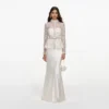 Cream Sequin Embellished Satin Maxi Dress