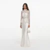 Cream Sequin Embellished Satin Maxi Dress