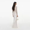 Cream Sequin Embellished Satin Maxi Dress