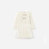 Cream Sequin Knit Bow Trim Dress