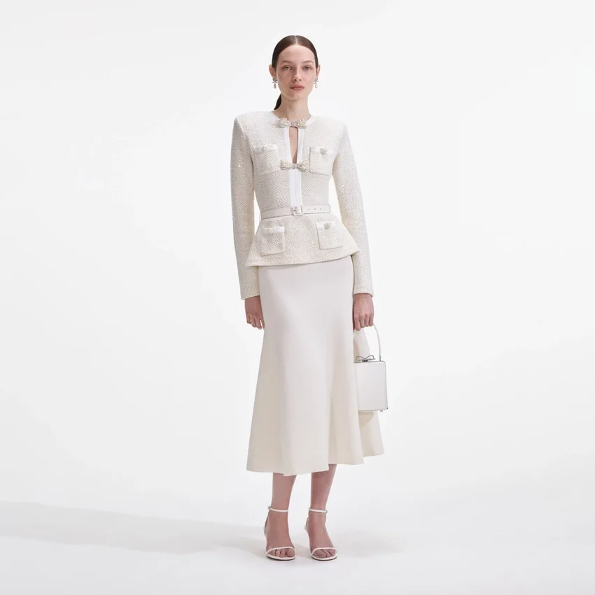 Cream Sequin Knit Tailored Midi Dress Cream Sequin Knit Tailored Midi Dress