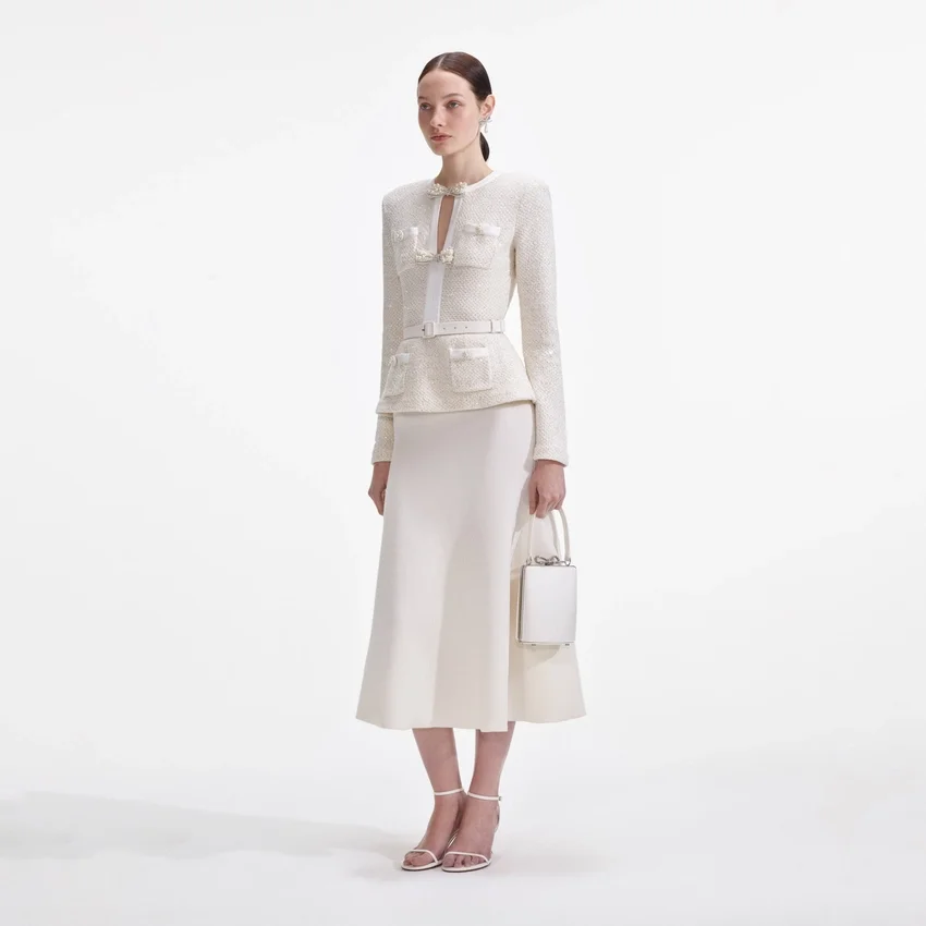 Cream Sequin Knit Tailored Midi Dress Cream Sequin Knit Tailored Midi Dress
