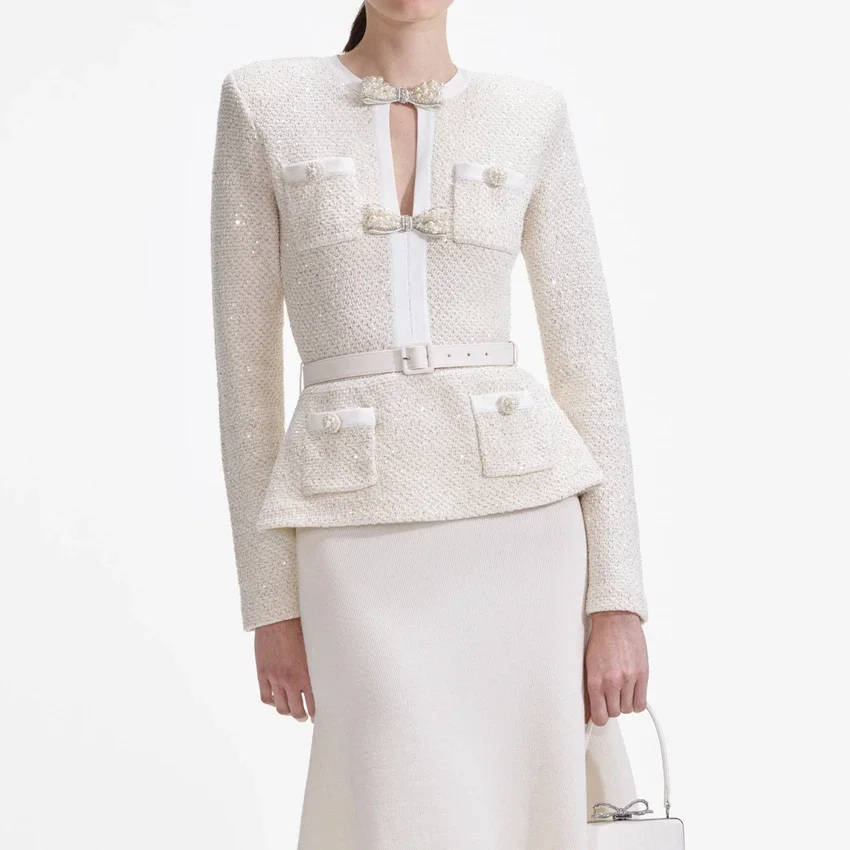 Cream Sequin Knit Tailored Midi Dress Cream Sequin Knit Tailored Midi Dress