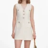 Cream Sleeveless Boucle Mini Dress