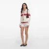 Cream Stripe Viscose Knit Button Top