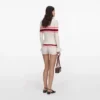 Cream Stripe Viscose Knit Button Top
