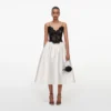 Cream Taffeta Contrast Lace Midi Dress