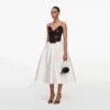 Cream Taffeta Contrast Lace Midi Dress