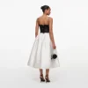 Cream Taffeta Contrast Lace Midi Dress