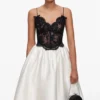 Cream Taffeta Contrast Lace Midi Dress