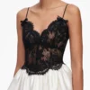 Cream Taffeta Contrast Lace Midi Dress
