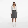 Grey Herringbone Midi Skirt