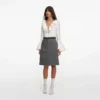 Grey Herringbone Midi Skirt