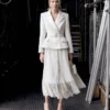 Cream Tailored Bouclé And Chiffon Midi Dress