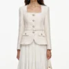 Cream Tailored Boucle And Chiffon Midi Dress Cream Tailored Boucle And Chiffon Midi Dress