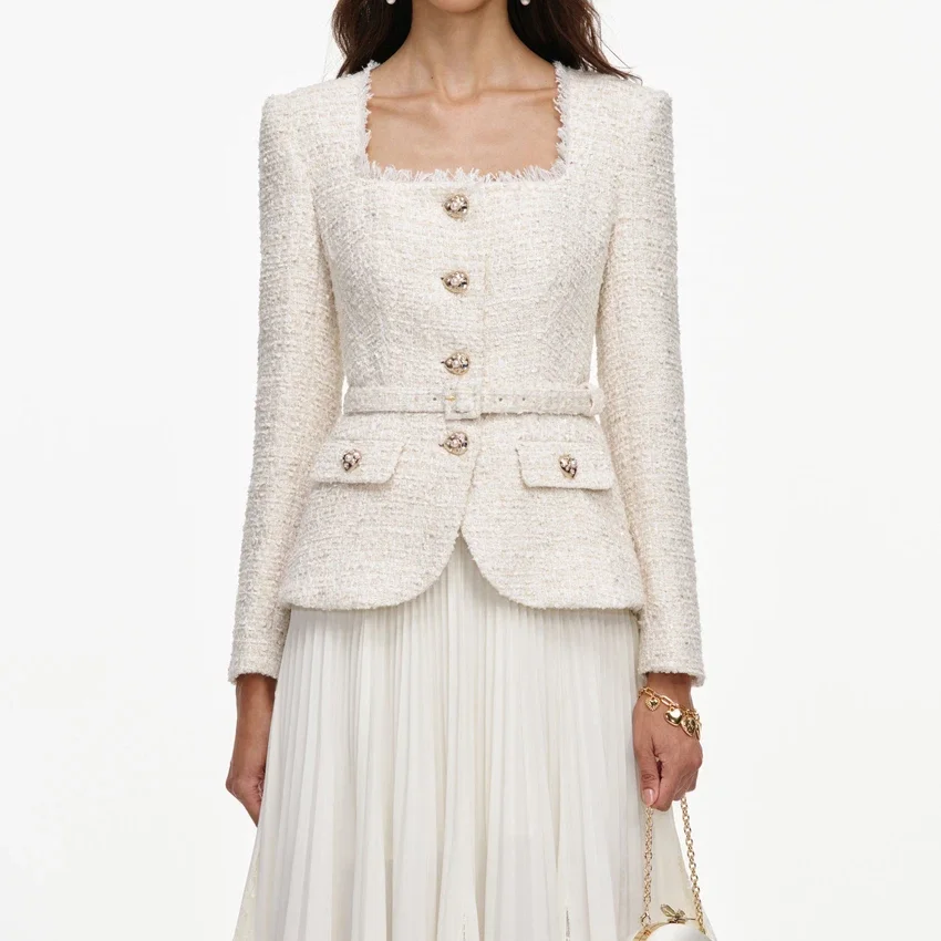 Cream Tailored Boucle And Chiffon Midi Dress Cream Tailored Boucle And Chiffon Midi Dress