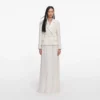 Cream Tailored Boucle Chiffon Maxi Dress