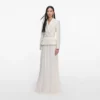 Cream Tailored Boucle Chiffon Maxi Dress