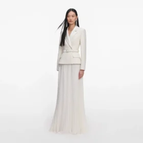 Cream Tailored Boucle Chiffon Maxi Dress