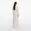 Cream Tailored Boucle Chiffon Maxi Dress