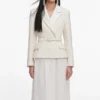 Cream Tailored Boucle Chiffon Maxi Dress