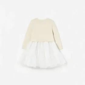 Cream Tulle Knit Dress