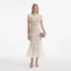 Cream Tulle Lace Midi Dress