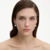 Crystal Bow Pearl Back Earrings
