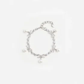 Crystal Bow Pearl Charm Bracelet