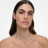 Crystal Bow Pearl Charm Necklace