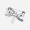 Crystal Bow Pearl Droplet Brooch