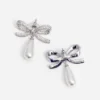 Crystal Bow Pearl Droplet Earrings