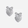 Crystal Bow Pearl Heart Earrings