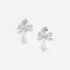 Crystal Bow Pearl Tiered Earrings